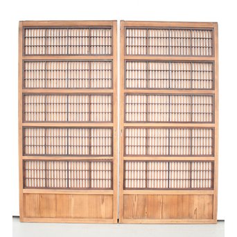 障子枠付 煤黒時代格子戸 4枚1組　L973 