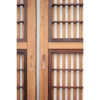 障子枠付 煤黒時代格子戸 4枚1組　L973 