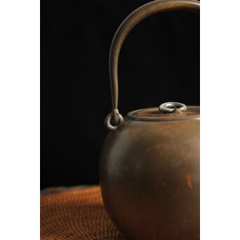 金谷五郎三郎 銅製砲口 銀遊環摘 日ノ丸型急須/湯沸　M112 