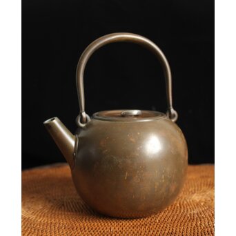 金谷五郎三郎 銅製砲口 銀遊環摘 日ノ丸型急須/湯沸　M112 