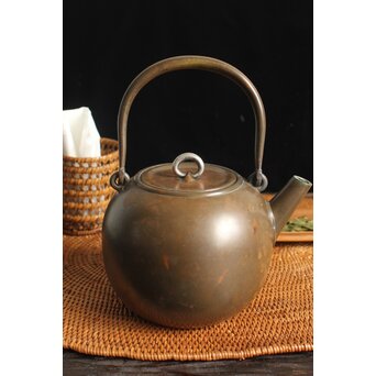 金谷五郎三郎 銅製砲口 銀遊環摘 日ノ丸型急須/湯沸　M112 