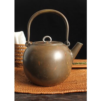 金谷五郎三郎 銅製砲口 銀遊環摘 日ノ丸型急須/湯沸　M112 