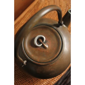 金谷五郎三郎 銅製砲口 銀遊環摘 日ノ丸型急須/湯沸　M112 