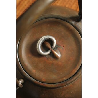 金谷五郎三郎 銅製砲口 銀遊環摘 日ノ丸型急須/湯沸　M112 