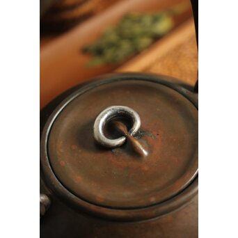 金谷五郎三郎 銅製砲口 銀遊環摘 日ノ丸型急須/湯沸　M112 