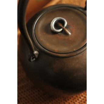 金谷五郎三郎 銅製砲口 銀遊環摘 日ノ丸型急須/湯沸　M112 