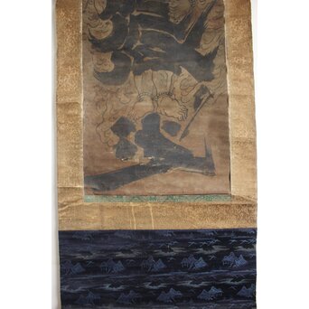 仏画 不動明王図 紙本水墨掛軸　Z084 