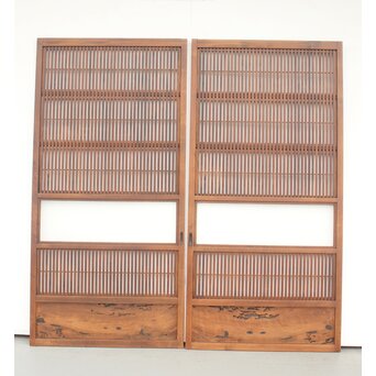 障子枠付 黒柿腰板の格子戸 2枚1組　L975Y