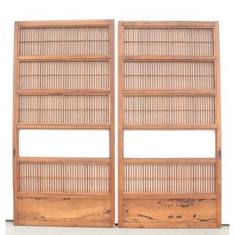 障子枠付 黒柿腰板の格子戸 2枚1組　L975Y 