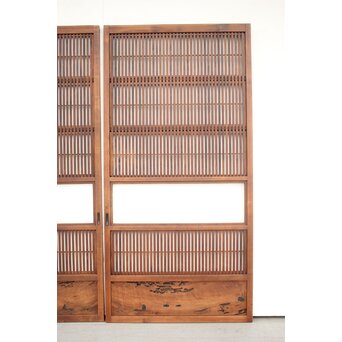 障子枠付 黒柿腰板の格子戸 2枚1組　L975Y 