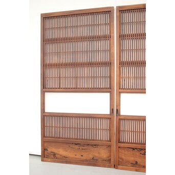 障子枠付 黒柿腰板の格子戸 2枚1組　L975Y 