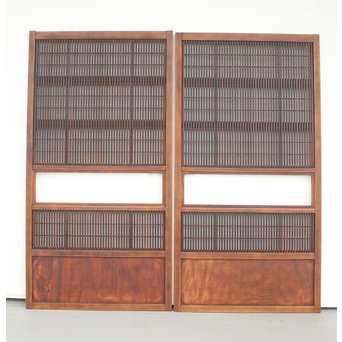 障子枠付 腰板欅の格子戸 2枚1組　L979
