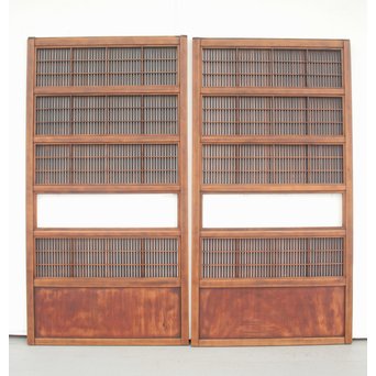 障子枠付 腰板欅の格子戸 2枚1組　L979 