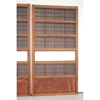 障子枠付 腰板欅の格子戸 2枚1組　L979 