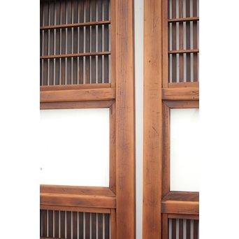 障子枠付 腰板欅の格子戸 2枚1組　L979 