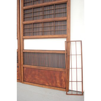 障子枠付 腰板欅の格子戸 2枚1組　L979 