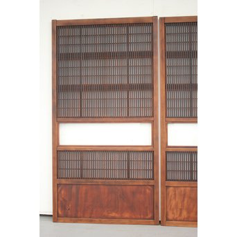 障子枠付 腰板欅の格子戸 2枚1組　L979 
