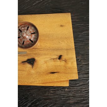 二枚折紙 黒柿一木彫 香盆　X105 