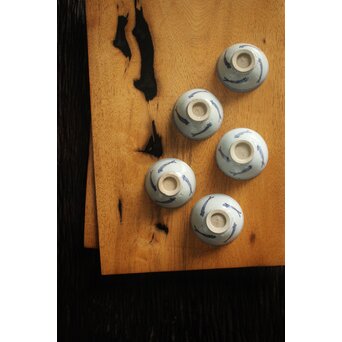 メダカ文様 南京染付煎茶碗 5客　P117 