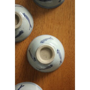 メダカ文様 南京染付煎茶碗 5客　P117 