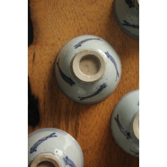 メダカ文様 南京染付煎茶碗 5客　P117 