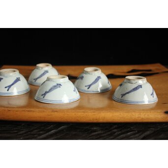 メダカ文様 南京染付煎茶碗 5客　P117 