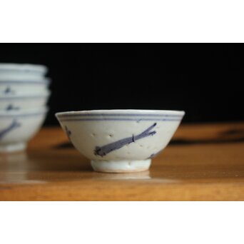 メダカ文様 南京染付煎茶碗 5客　P117 