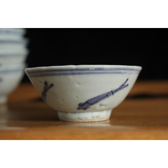 メダカ文様 南京染付煎茶碗 5客　P117 