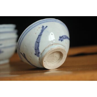 メダカ文様 南京染付煎茶碗 5客　P117 