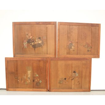 唐子図板絵板戸 4枚1組　B951