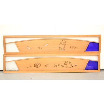 招き猫と色ガラスの欄間 2枚1組　R2442Y 