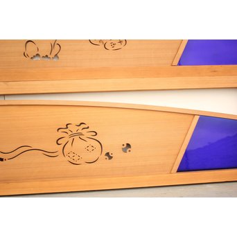 招き猫と色ガラスの欄間 2枚1組　R2442Y 