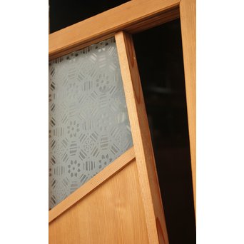 招き猫と色ガラスの欄間 2枚1組　R2442Y 