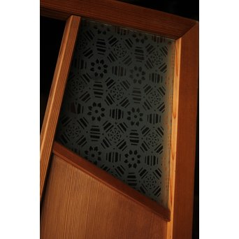 招き猫と色ガラスの欄間 2枚1組　R2442Y 