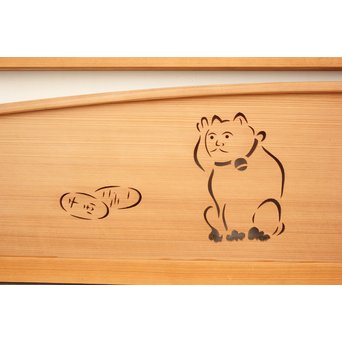 招き猫と色ガラスの欄間 2枚1組　R2442Y 