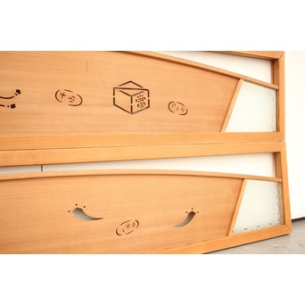 招き猫と色ガラスの欄間 2枚1組　R2442Y 