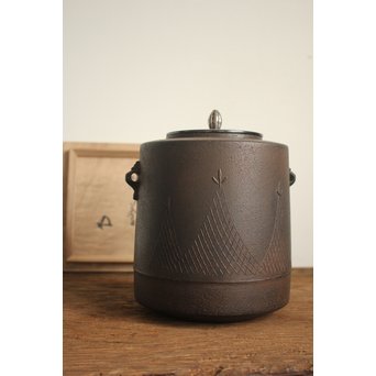 角谷興斎/与斎 千網地紋筒釜 鵬雲斎好書付　M115 