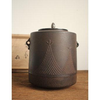 角谷興斎/与斎 千網地紋筒釜 鵬雲斎好書付　M115