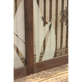 花札松模様 サンドブラストガラス書院戸 2枚1組　R2447 