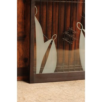 花札松模様 サンドブラストガラス書院戸 2枚1組　R2447 