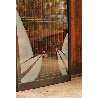 花札松模様 サンドブラストガラス書院戸 2枚1組　R2447 