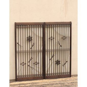 花札松模様 サンドブラストガラス書院戸 2枚1組　R2447 