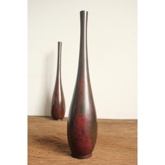 柴田是真銘 だまし塗り 倣銅漆芸曽呂利 & 時代斑柴銅 曽呂利/花生　Q048 