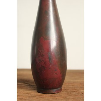 柴田是真銘 だまし塗り 倣銅漆芸曽呂利 & 時代斑柴銅 曽呂利/花生　Q048 