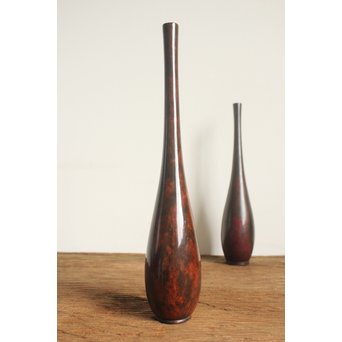 柴田是真銘 だまし塗り 倣銅漆芸曽呂利 & 時代斑柴銅 曽呂利/花生　Q048 