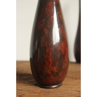 柴田是真銘 だまし塗り 倣銅漆芸曽呂利 & 時代斑柴銅 曽呂利/花生　Q048 