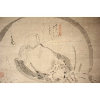 倣 白隠慧鶴 水墨掛軸 布袋図　Z086 