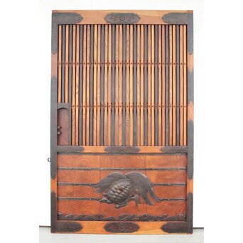 総欅 玉杢稀少材 霊亀波金具 格子蔵戸　W950Y