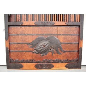 総欅 玉杢稀少材 霊亀波金具 格子蔵戸　W950Y 