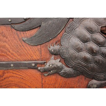 総欅 玉杢稀少材 霊亀波金具 格子蔵戸　W950Y 